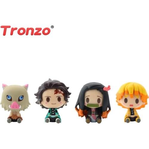 Tronzo 4Pcs/Set Q Version Demon Slayer Sitting Ghost Doll Tanjiro Nidouzi Inosuke Zenizu Figure Action Figure For Children Gifts