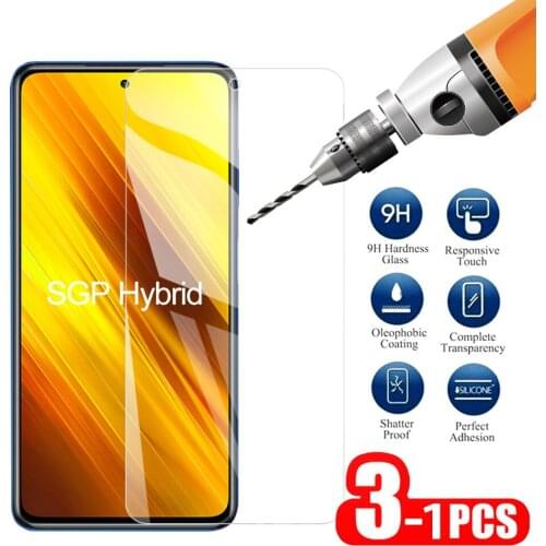 1-3PCS Safety Glass For Xiaomi Poco X3 NFC Screen Protector On For Xiaomi poco x3 Protective Glass Transparent Tempered Glass 9H