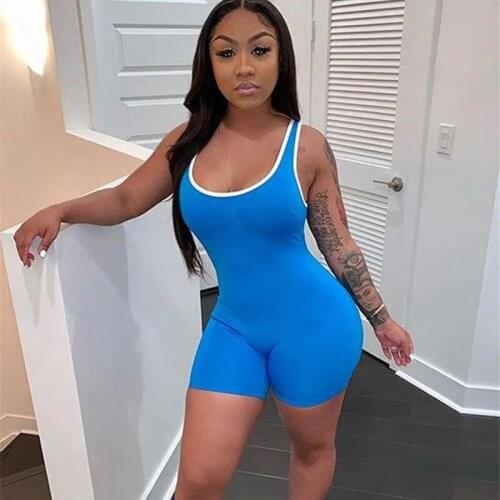 3 Colors Women Sleeveless Jumpsuit Rompers Playsuit Bodycon Biker Shorts Stretch Shorts Pants Trousers Women Clubwear Overalls