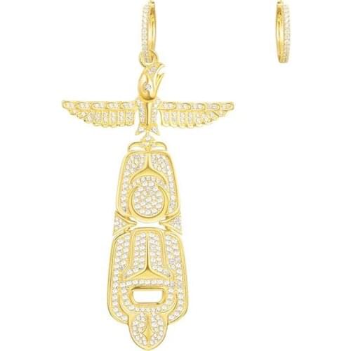 SLJELY 925 Sterling Silver Yellow Gold Color Asymmetric Thunderbird Totem Earrings Micro Cubic Zirconia for Women Luxury Jewelry