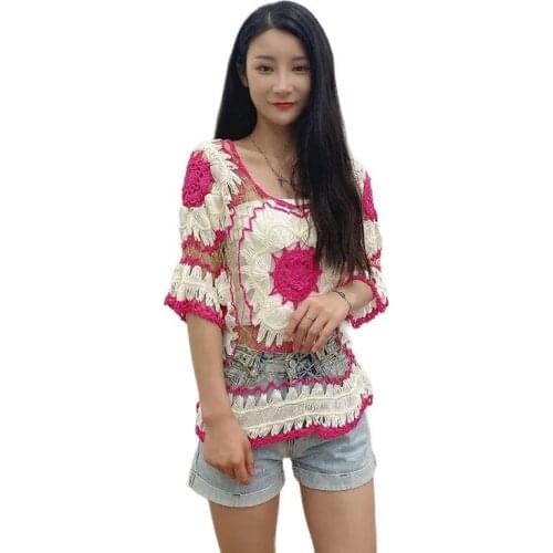Hollow Out Coat Short Sleeve Female Fashionable Minority Smock Summer Lace Chain Link Flowers Small Outside Ride Sexy Sweater