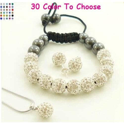 Women men bead+Gift+Free Shipping.10mm White Mix Colours Options crystal Set Bracelet Earring Necklace jewelry. fg3d
