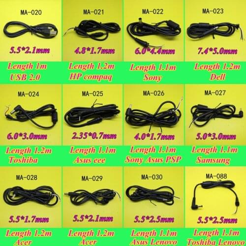 1Piece DC Laptop power Cable Adapter Plug Charger Adapter Line Charging Cable For Sony HP Dell for PSP Toshiba Asus,1.2m