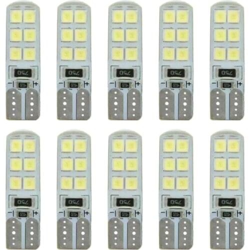 10x Xenon White T10 W5w 12-smd 2835 Led Canbus Error Free Silicone Bulb Kit 12v Automobile Ceiling Reading Side Sign Door Lamp