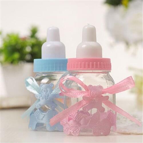12 Pcs Creative Feeding Bottle Shaped Candy Box Gift Boxes Ribbon Decoration Crafts Baby Shower Storage Party Wedding Favors