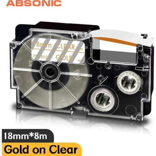 1pk Gold on Clear 18mm Ribbon Printer Compatible Casio Label Tape XR 18XG Label Maker for Casio KL8200 KL8800 KL-G2TC KL-170PLUS