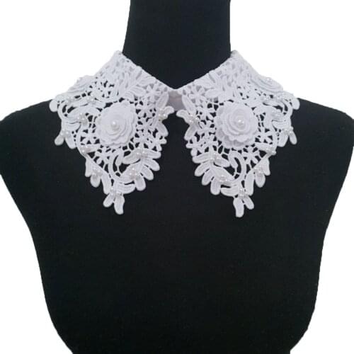 3D three-dimensional white flower decoration pearl false collar lace DIY clothing supplies material accessories 1 piece for sale