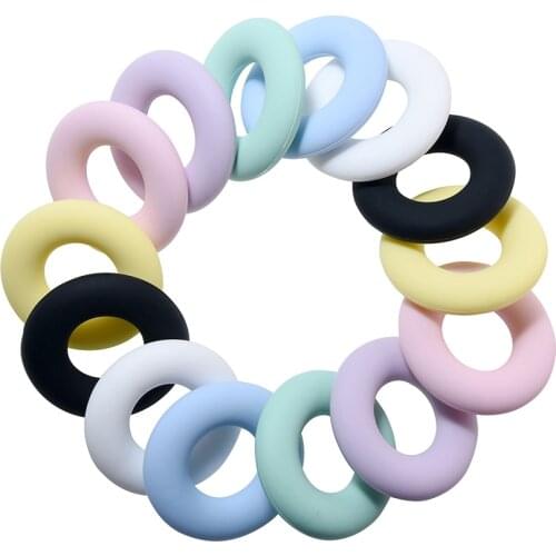 Mabochewing 5pcs 44mm Food Grade Soft Safe Baby Teething Ring Silicone Chewing Donut Teether Beads