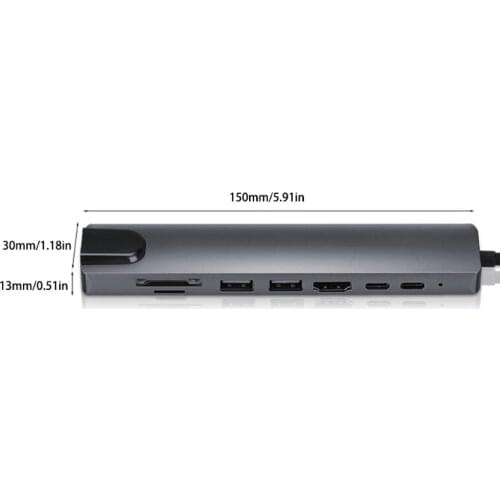 8-in-1 Type C Hub Laptop Computer Peripheral Docking Station USB Adapter