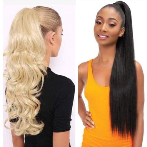 Afro Hairpiece Ponytail Hair Extension 3 Pieces/Set Synthetic Wavy Fake Magic Paste Overhead Tail for Women Natural Black