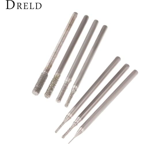 DRELD 7Pcs Dremel Accesories 2.35mm Shank Cylindrical Diamond Grinding Head Stone Jade Amber Carving Polishing Engraving Tools