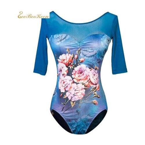 Ballet Leotards for women dance practice clothes Adult dancewear Ballerina Mesh splicing Lycra printing costume air yoga leotard