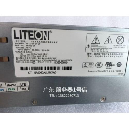 For Lenovo R520G7 power supply Huawei RH2285 Lite-On PS-2751-2F-LF 4A906-01 750W