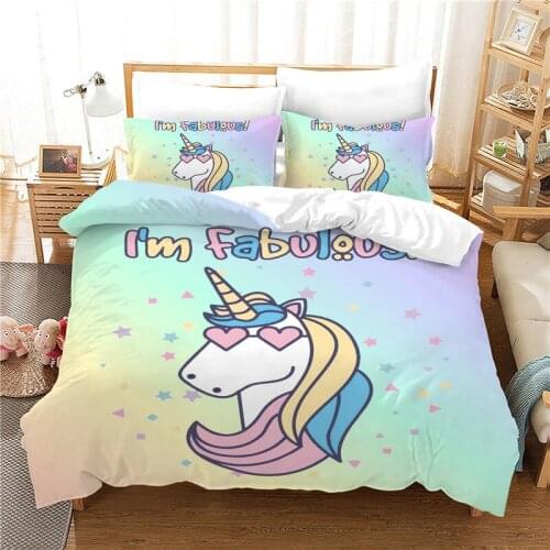 Cartoon unicorn children duvet cover set Single size girl bedding set with pillowcase comforter set bedclohtes kids bed linen