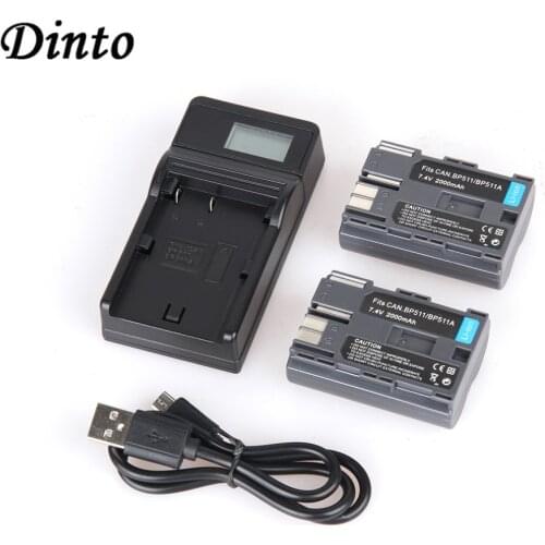 Dinto 2pcs 2000mAh 7.4V BP-511A BP 511A BP511A BP511 BP-511 Camera Battery + LCD Display USB Charger for Canon 20D 300D 30D
