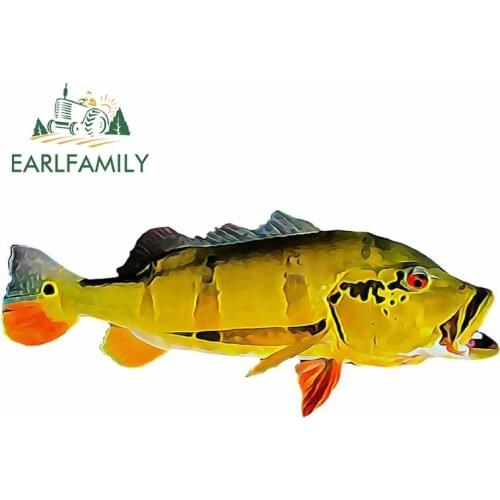 EARLFAMILY 13cm x 5.7cm for Peacock Bass Fishing Car Sticker Vinyl Waterproof Scratch-proof Window Decal Windshield Decoration