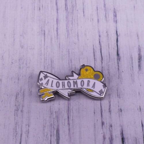 Alohomora Enamel Pin With Gold Key Lapel Brooch For Fans Coat Scarf Sweater Badge