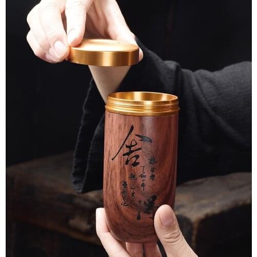 Purple Sand Tea Caddy Imitation Wood Grain Ceramic Tea Can Medium Pu'er Tea Box Portable Mini Travel Storage Sealed Cans