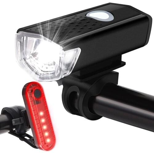 2021 Bike Bicycle Light USB LED Rechargeable Set Mountain Cycle Front Back Headlight Lamp Flashlight 300 Lumen 3 Levels Dimming