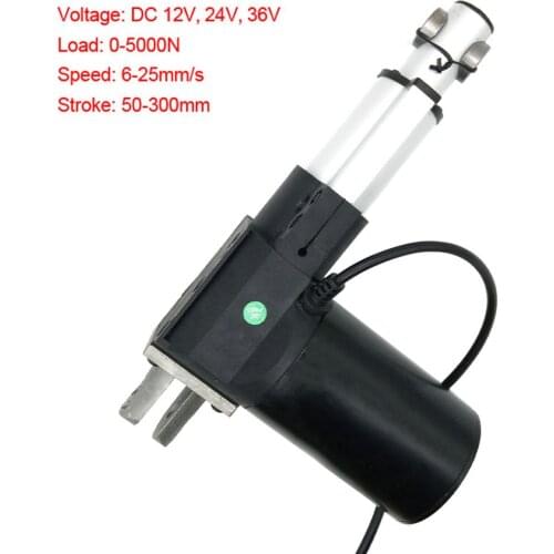 Stroke 50-250MM Load 5000N 500KG Electric Linear Actuator 12V 24V 36V With Speed 5-30MM/S Support Customized 2-10Inch Home Apply