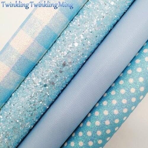 BLUE Chunky Glitter Canvas Sheet, 8"x11" Glitter Sheets, Dots Plaids Faux Leather Sheet, Hair Bow & Earring Fabric XM010