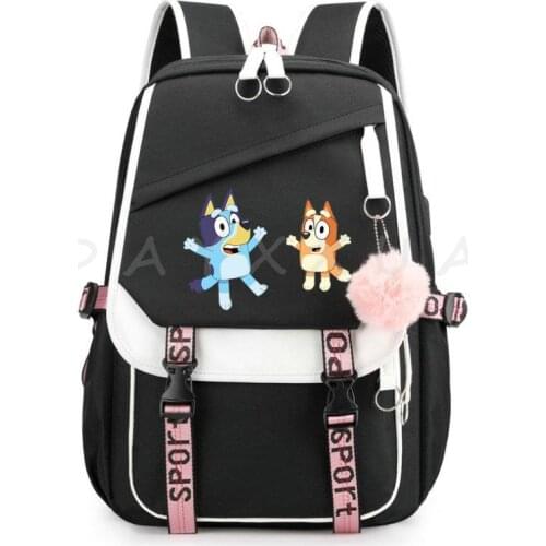 Canvas bingo bluey Backpack Students School Bags Multifunction USB charging Backpack Laptop Shoulders Bags birthday gift