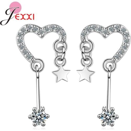 Good Quality 925 Sterling Silver Heart Cubic Zirconia Pendant Shiny Earrings For Women/Lady/Girls Birthday Party Jewelry