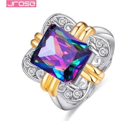 JROSE New Fashion Classic Wedding Engagement Silver 925 Jewelry Ring For Women Multicful Crystal Zircon Decorate Ring