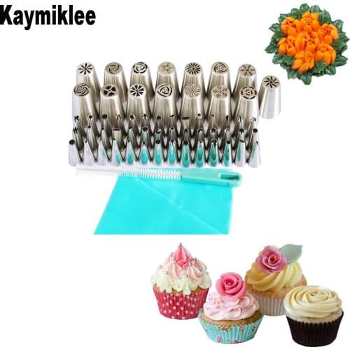 KAYMIKLEE 61PCS/SET Russian Tulip Stainless Steel Nozzles Icing Piping Pastry Tips Cake Nozzle Cake Decorating Tips Set CS005