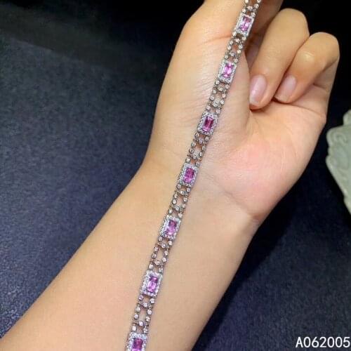 KJJEAXCMY Fine Jewelry 925 Sterling Silver inlaid pink sapphire women hand bracelet popular support test hot selling