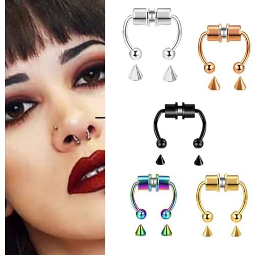 2021 New Fashion Nose Ring Colorful Stainless Steel Nose Piercing Fake Piercing Oreja Pircing Jewelry for Party Bar bijoux femme