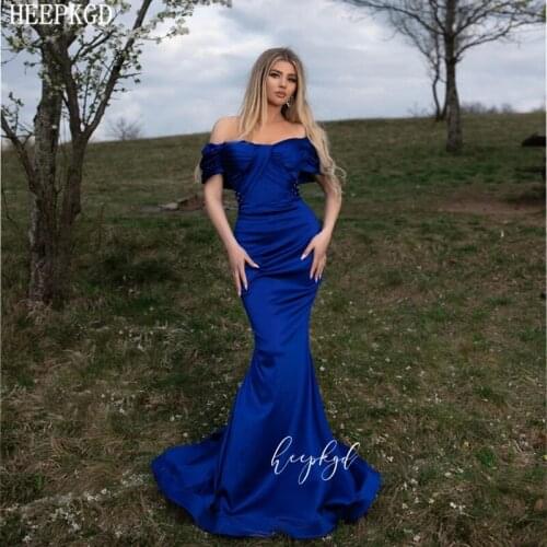 Royal Blue Mermaid Elegant Evening Formal Dresses Off The Shoulder Corset Pleat Satin Long Prom Party Gowns Robe De Soiree