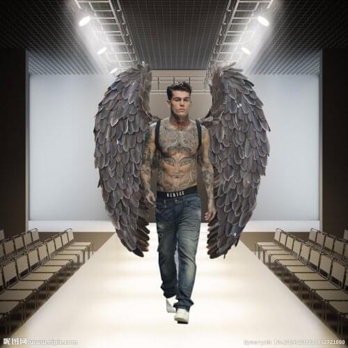 Cosplay free shipping grey large wing feather T-stage model catwalk shows wing party performance shows props cos photography