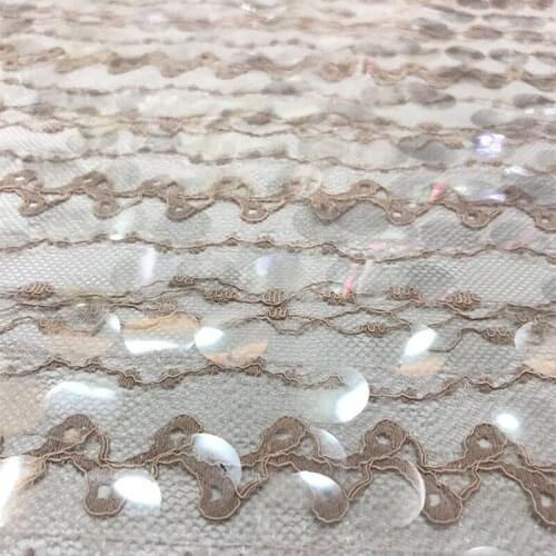Lace153 Stripe 18mm Beaded Sequin Fabric Embroidery Mesh Lace Fabric Womens Dress Evening Dress Headscarf Bag Sequined Fabrics