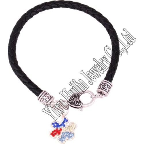 Best-selling rhodium plated with sparkling crystals Autism Awareness puzzle piece charm bracelet