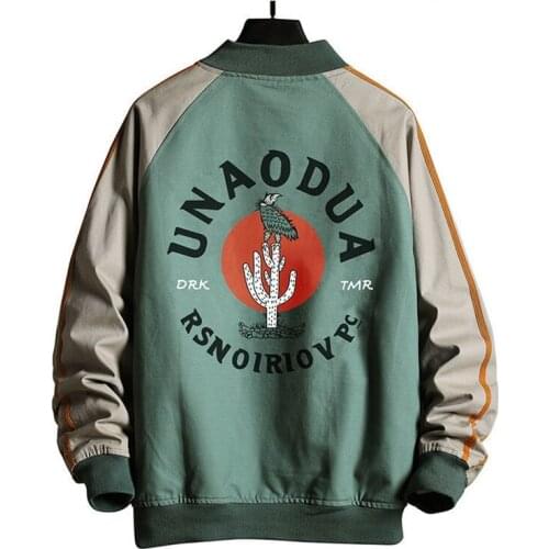 Mens Jackets Coats Print Zip Up Pocket Bomber Jacket Men Baseball Coat Korean Style Trendy Outerwear All-Match Loose Casual