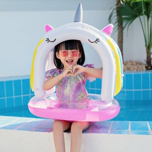 Unicorn Inflatable Ring Children floating Bed Swimming Ring With Awning Princess Horse Seat Ring Seat Swimming Pool Toy