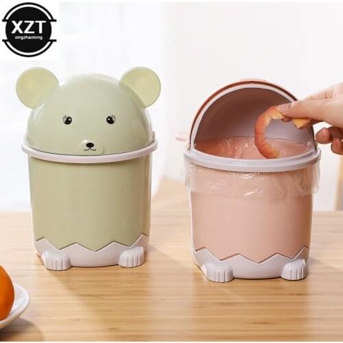 Mini Desktop Flip Trash Can Cover Portable Garbage Storage Bin Box Home Office Table Desk Waste Container Bucket Home Trash Can