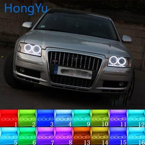 Latest Headlight Multi-color RGB LED Angel Eyes Halo Ring Eye DRL RF Remote Control for Audi A8 S8 2004 2005 - 2009 Accessories