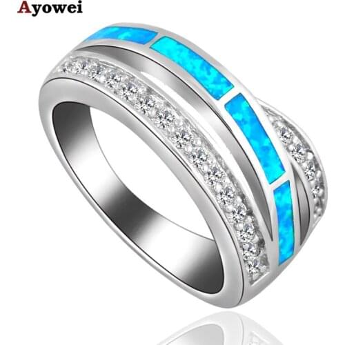 Engagement Rings for Lover Blue Fire Opal Silver Stamped Wholesale Price Zircon Fashion Jewelry Rings USA Size #6#7#8#9 OR813A