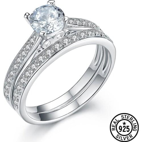 Wedding Rings Engagement Anniversary Clear Zircon Delicate Bridal Band Ring Sets Womens Jewelry 925 Sterling Silver Ring