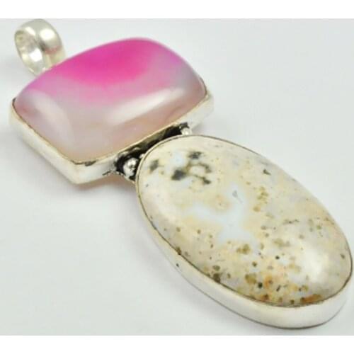 Ocean Jaspers & Botswana Agates Pendant Silver Overlay over Copper , 72 mm, P3054