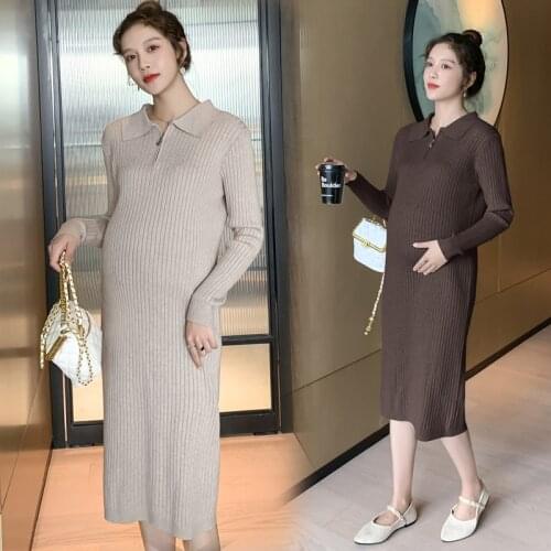 Autumn Winter Thick Knitted Maternity Sweaters Dress Bodycon Slim Elegant Clothes for Pregnant Women Casual Pregnancy