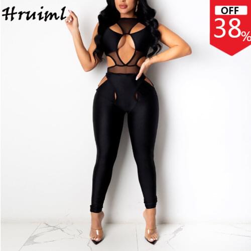 Fall Clothes for Women 2020 Fashion Sexy Bodysuit Female Jumpsuit Sleeveless Hollow Out Romper Black Playsuit Party Clubwear