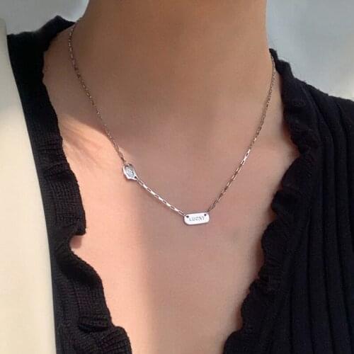 Personality Trendy S925 Sterling Silver Double Lucky Letter Clavicle Choker Necklaces for Women Girl Party brincos Jewelry