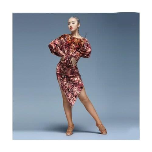 Latin Dance Dress Women Sexy Silk Velvet Ballroom tango Shirts Skirt danskleding franjas roupas tanzrock latein Wear Costumes