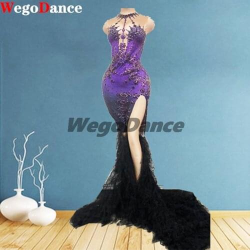 Evening Party Dress Women High Slit Stretch Mesh Perspective Prom Mermaid Long Dress Singer Stage Wear