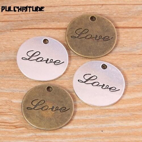 6pcs 19*21mm Two Color Metal Zinc Alloy Round Letter "LOVE"Charms Fit Jewelry Medical Plant Pendant Makings