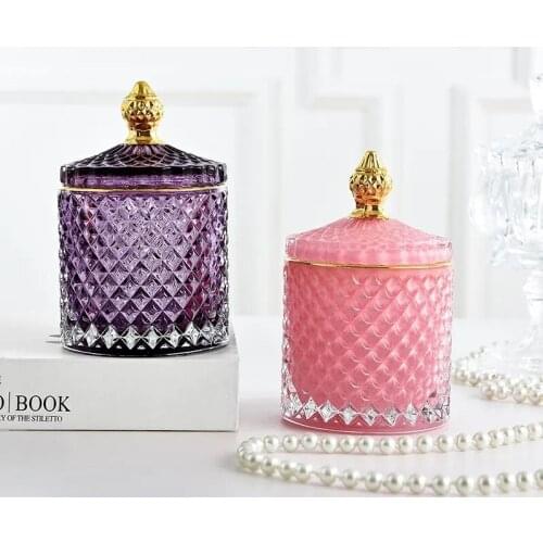 Simple Diamond-shaped Glass Storage Jar with Lid Household Aromatherapy Bottle Multicolor Cotton Swab Jewelry Storage Box