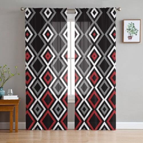 Simple Abstract Geometric Window Treatment Tulle Modern Sheer Curtains for Kitchen Living Room the Bedroom Curtains Decoration